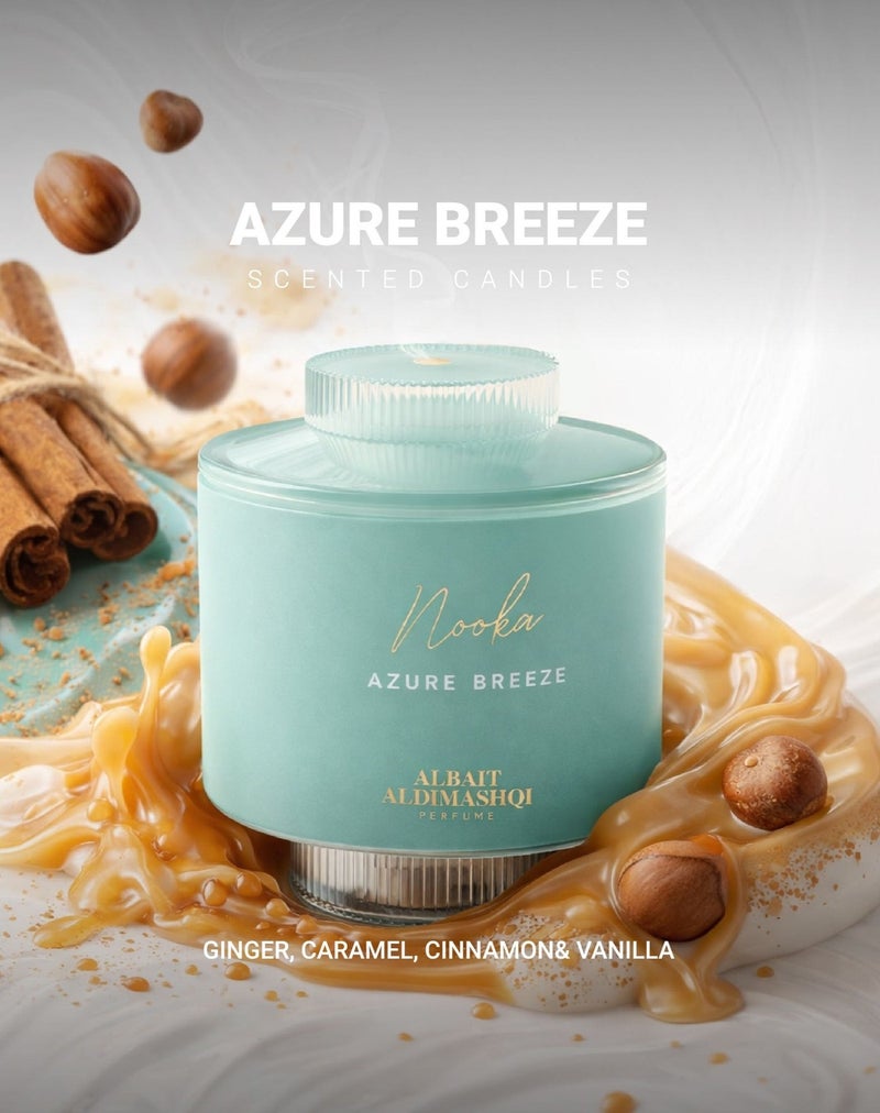 AlBait AlDimashqi Perfume AlBait AZURE BREEZE Scented Candle 150g, Fragrance Of Ginger & Nutmeg, Caramel Cinnamon, Vanilla Hazelnut, Long Lasting Luxury Aromatherapy Candles For Relaxation & Home Décor - Image 1