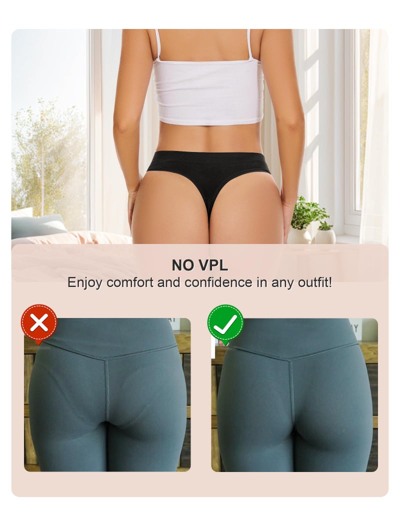 voenxe Seamless Womens Thong Underwear,High Waisted Tanga Woman No Show Panties,Breathable Workout Comfortable Undies,5 Pack Basic - Image 5