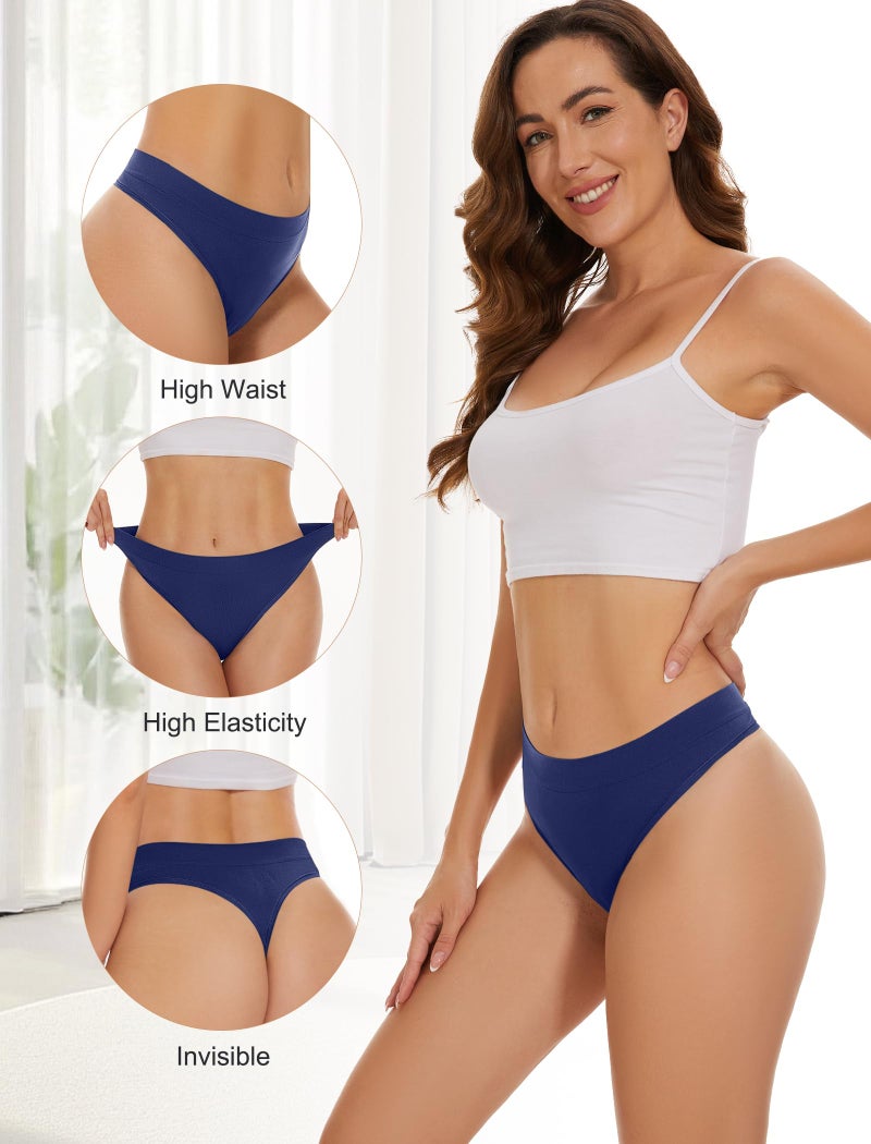 voenxe Seamless Womens Thong Underwear,High Waisted Tanga Woman No Show Panties,Breathable Workout Comfortable Undies,5 Pack Basic - Image 4