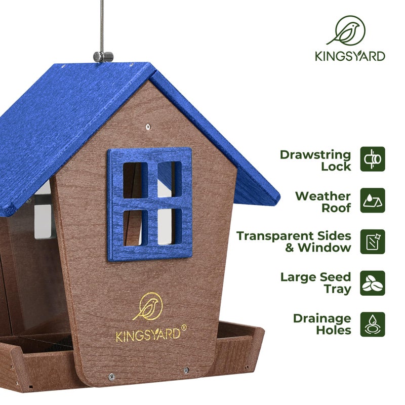 Kingsyard 4 lbs Large Bird Feeder House for Outdoors Hanging, WPC Composite Bird Feeder Hopper with Weatherproof Roof & Capacity Tray for Cardinal Bluebird, Garden Yard Outside Decor, Blue - Image 4