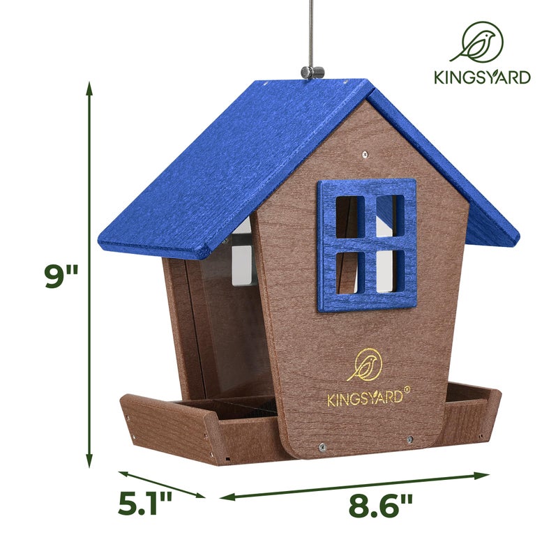 Kingsyard 4 lbs Large Bird Feeder House for Outdoors Hanging, WPC Composite Bird Feeder Hopper with Weatherproof Roof & Capacity Tray for Cardinal Bluebird, Garden Yard Outside Decor, Blue - Image 5