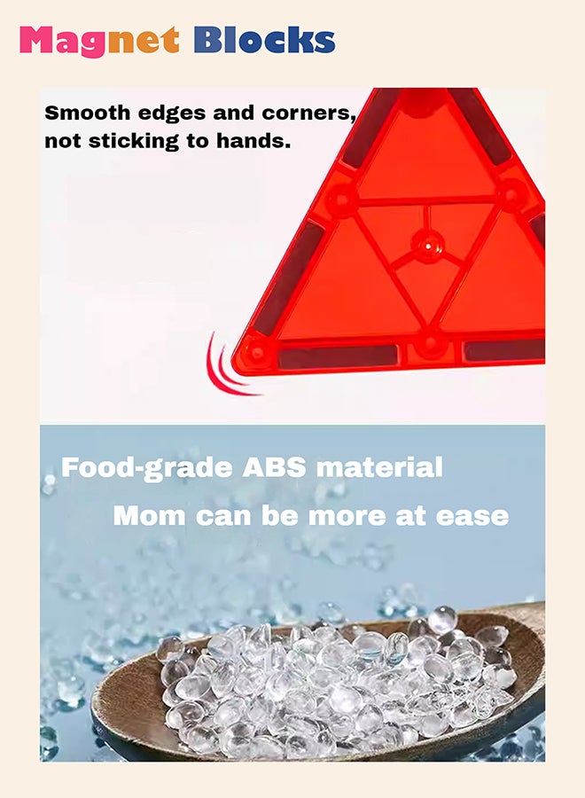 DEZHI 72 قطعة من بلاط النوافذ المغناطيسية الملونة مع 4 سيارات، تصميم قطار، ألغاز مغناطيسية ثلاثية الأبعاد، بناء وتعلم تعليمية مغناطيسية لبناء عقل الطفل - Image 3