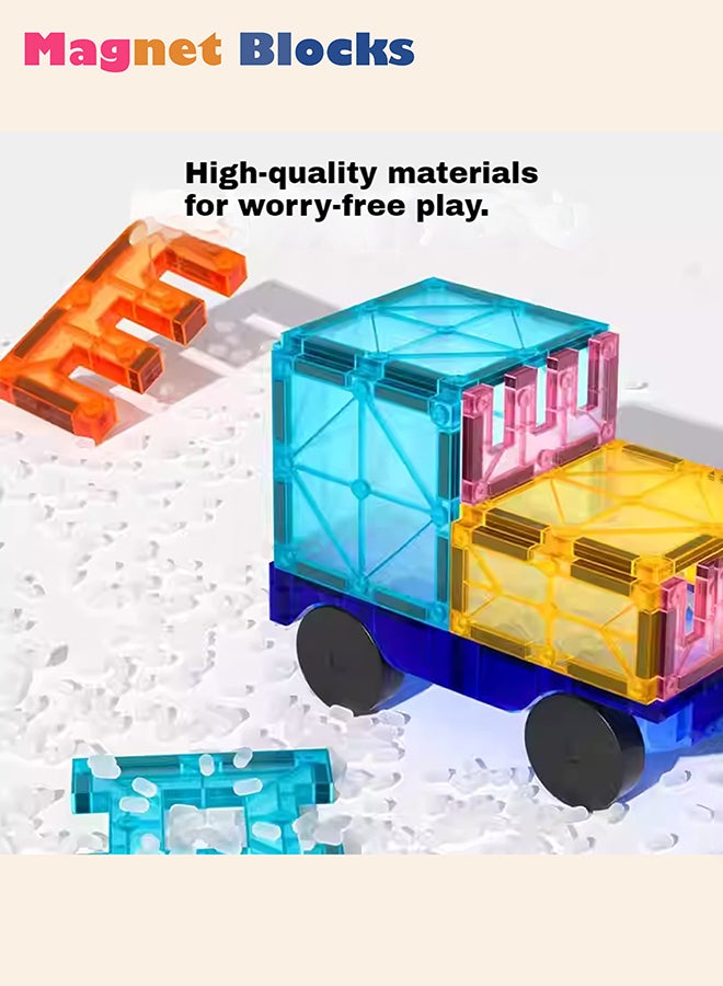 DEZHI 72 قطعة من بلاط النوافذ المغناطيسية الملونة مع 4 سيارات، تصميم قطار، ألغاز مغناطيسية ثلاثية الأبعاد، بناء وتعلم تعليمية مغناطيسية لبناء عقل الطفل - Image 5