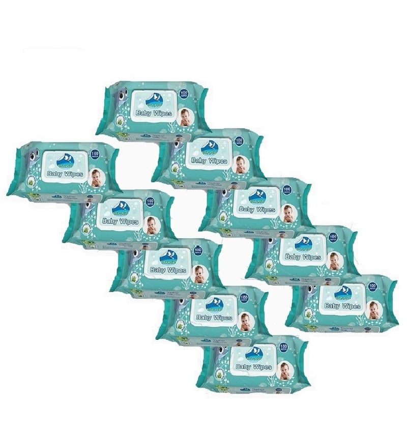 GLIDER Baby Wipes with Lid/Flip-top(100 Wipes/Pack) (Pack of 10 (1000 Wipes)) - Image 1