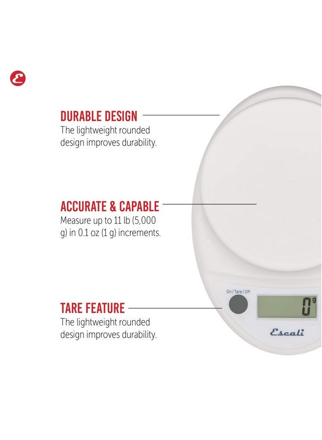 Escali Primo Digital Food Scale Multi-Functional Kitchen Scale and Baking Scale for Precise Weight Measuring and Portion Control, 8.5 x 6 x 1.5 inches, White - Image 2