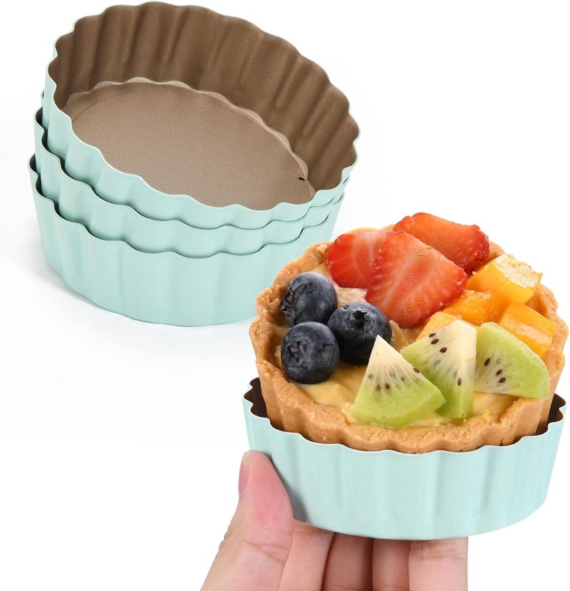 LIFVCNT 4 Pcs 3.6 Inch Mini Tart Pan Depth 1 Inch with Removable Bottom NonStick Tin - Green - Image 1