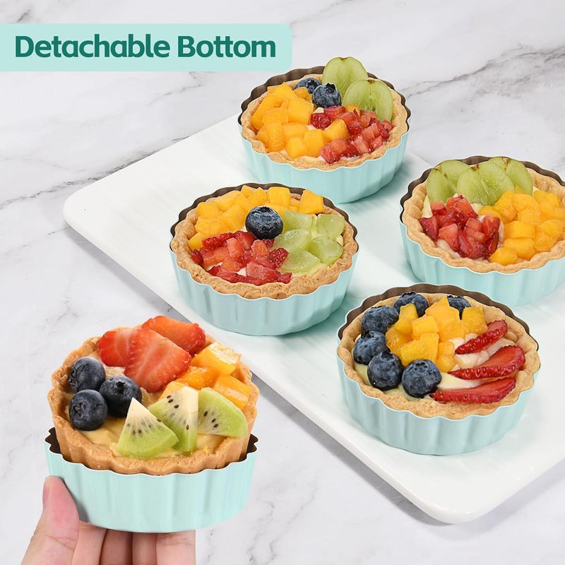 LIFVCNT 4 Pcs 3.6 Inch Mini Tart Pan Depth 1 Inch with Removable Bottom NonStick Tin - Green - Image 3