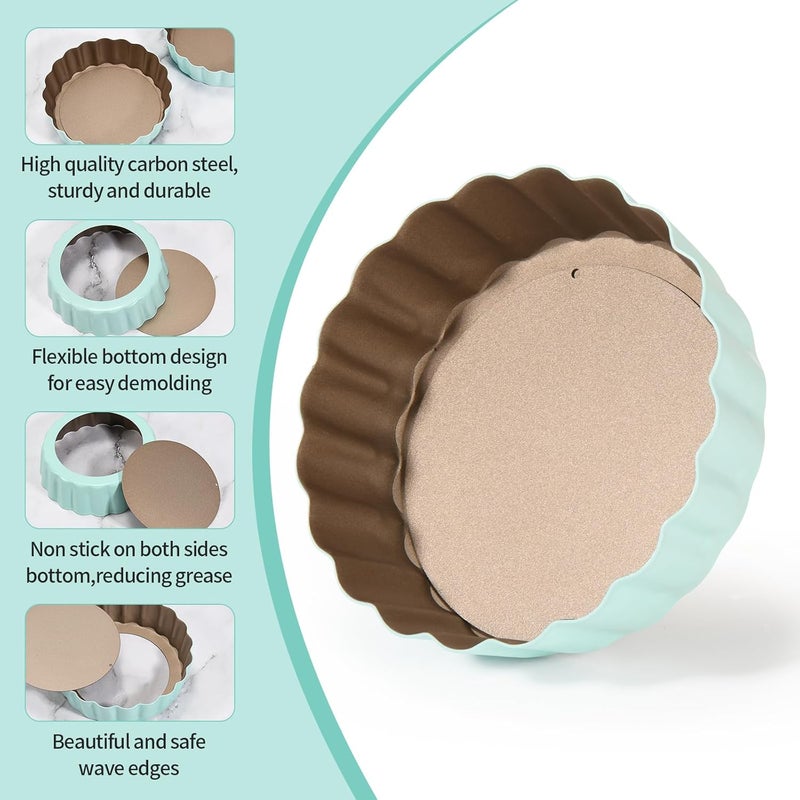 LIFVCNT 4 Pcs 3.6 Inch Mini Tart Pan Depth 1 Inch with Removable Bottom NonStick Tin - Green - Image 4