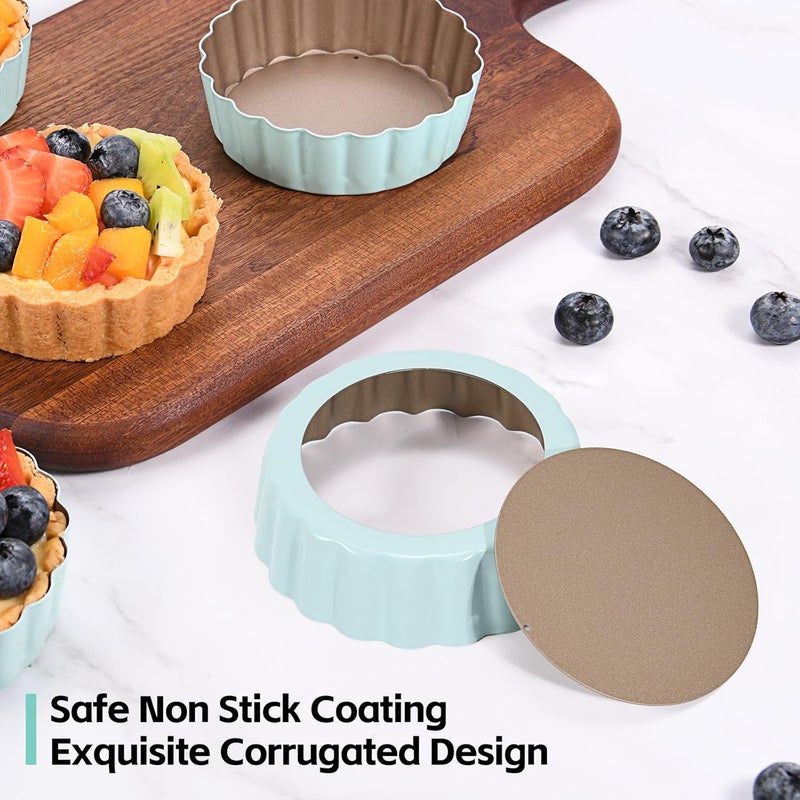 LIFVCNT 4 Pcs 3.6 Inch Mini Tart Pan Depth 1 Inch with Removable Bottom NonStick Tin - Green - Image 5