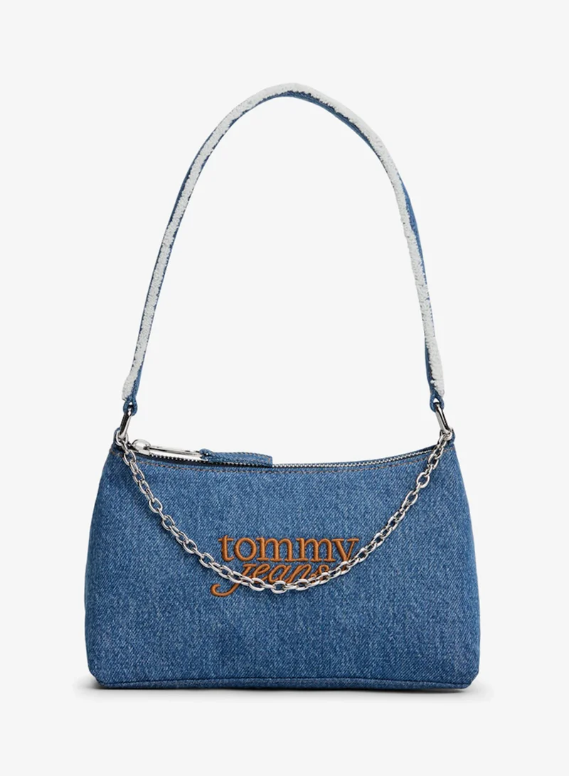 Logo Embroidery Denim Shoulder Bag