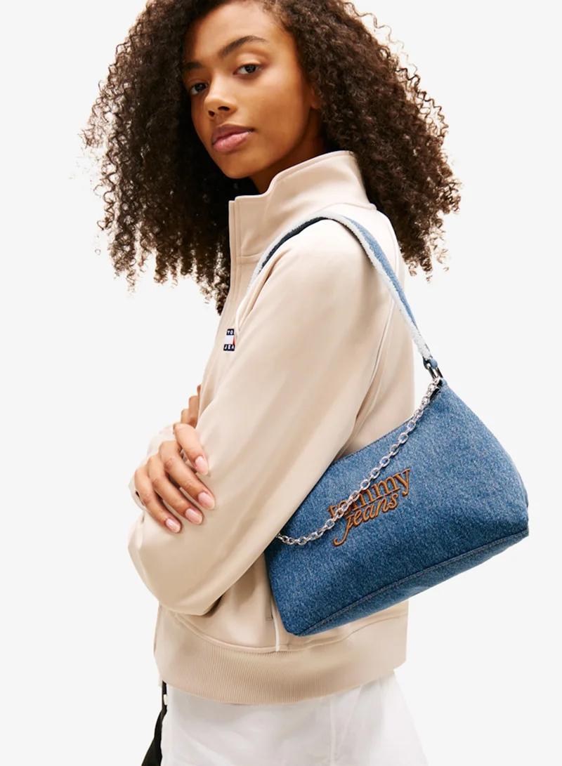 TOMMY JEANS Logo Embroidery Denim Shoulder Bag