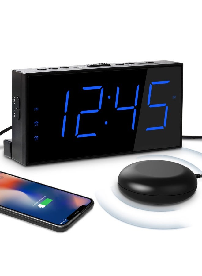 Mesqool Loud Alarm Clock for Heavy Sleeper Vibrating Alarm Clock for Hearing Impaired Deaf Annoying Alarm Clock USB Port Dual Alarm with Snooze 7  Large Dimmable LED Display Battery Backup Easy to Use DST - Image 1