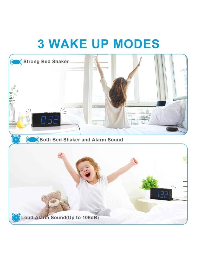 Mesqool Loud Alarm Clock for Heavy Sleeper Vibrating Alarm Clock for Hearing Impaired Deaf Annoying Alarm Clock USB Port Dual Alarm with Snooze 7  Large Dimmable LED Display Battery Backup Easy to Use DST - Image 3