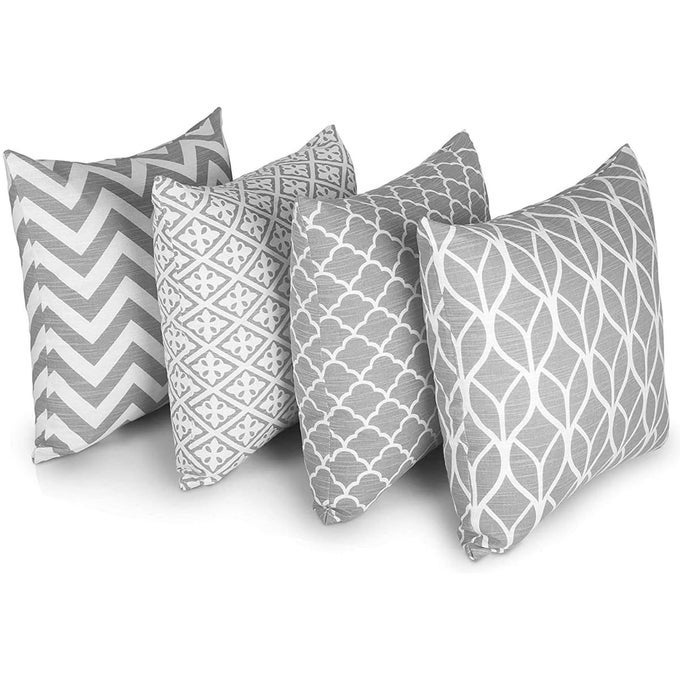 SET OF 4 100 SLUB COTTON FABRIC CUSHION COVERS 45CM X 45CM DOUBLE SIDED SQUARE PILLOW COVERS WITH INVISIBLE ZIPPER PILLOW CASES FOR LIVING ROOM BEDROOM SOFA GREY