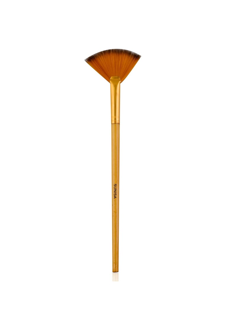 SUNISA Sunisa Professional Fan Brush For Face Highlighting Precise Synthetic Brushes Feather Soft Touch Perfect For Highlighting Golden Bamboo Handle  - Image 1
