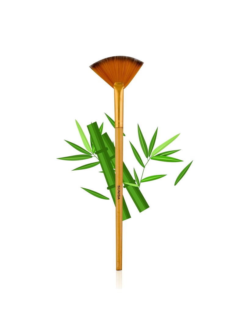 SUNISA Sunisa Professional Fan Brush For Face Highlighting Precise Synthetic Brushes Feather Soft Touch Perfect For Highlighting Golden Bamboo Handle  - Image 2
