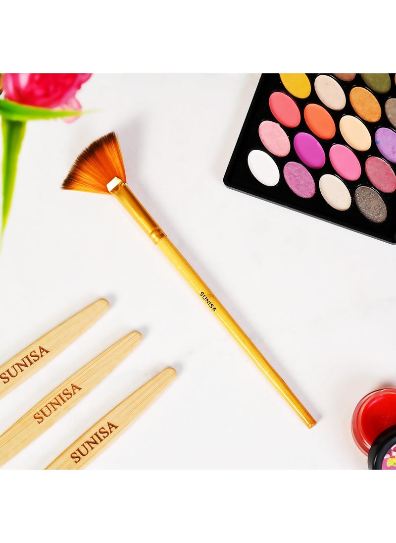 SUNISA Sunisa Professional Fan Brush For Face Highlighting Precise Synthetic Brushes Feather Soft Touch Perfect For Highlighting Golden Bamboo Handle  - Image 3