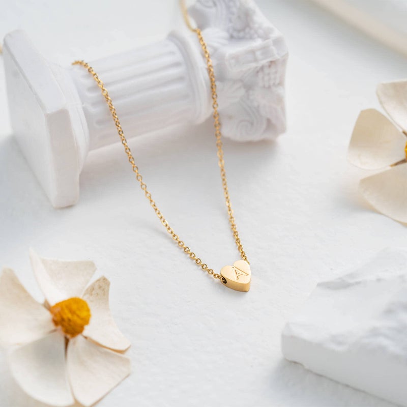 OSNIE Flower Girl A Alphabet Pendant Necklace 14K Gold Plated Tiny Capital Letter Initial Heart Pendant Necklace Wedding Day Thank You for Being My Flower Girls Jewelry Gifts Proposal from Bride - Image 4