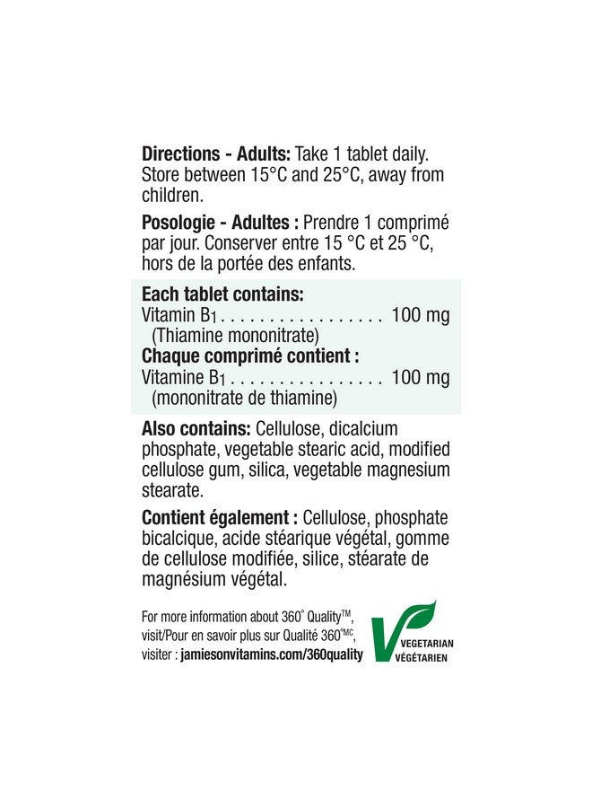 Jamieson Vitamin B1 (Thiamine) 100 mg, 100 tablets - Image 5