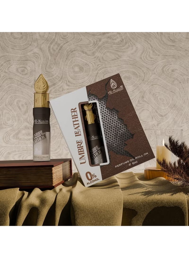 أل نواعم عطر النعيم أمبر ليذر رول أون 6 مل | زيت عطري مركز للجنسين خالٍ من الكحول | عطر دافئ يدوم طويلاً برائحة الجلد والخشب للرجال والنساء | حجم مناسب للجيب - Image 3