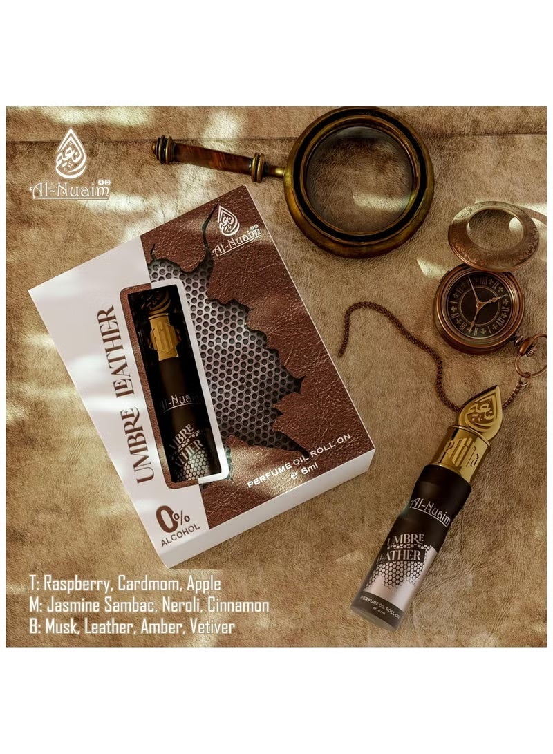 أل نواعم عطر النعيم أمبر ليذر رول أون 6 مل | زيت عطري مركز للجنسين خالٍ من الكحول | عطر دافئ يدوم طويلاً برائحة الجلد والخشب للرجال والنساء | حجم مناسب للجيب - Image 5