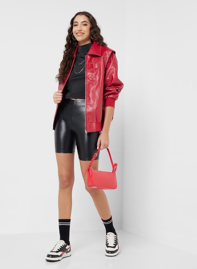 Ginger Oversize PU Leather Jacket with Contrast Seam Deta - Image 4