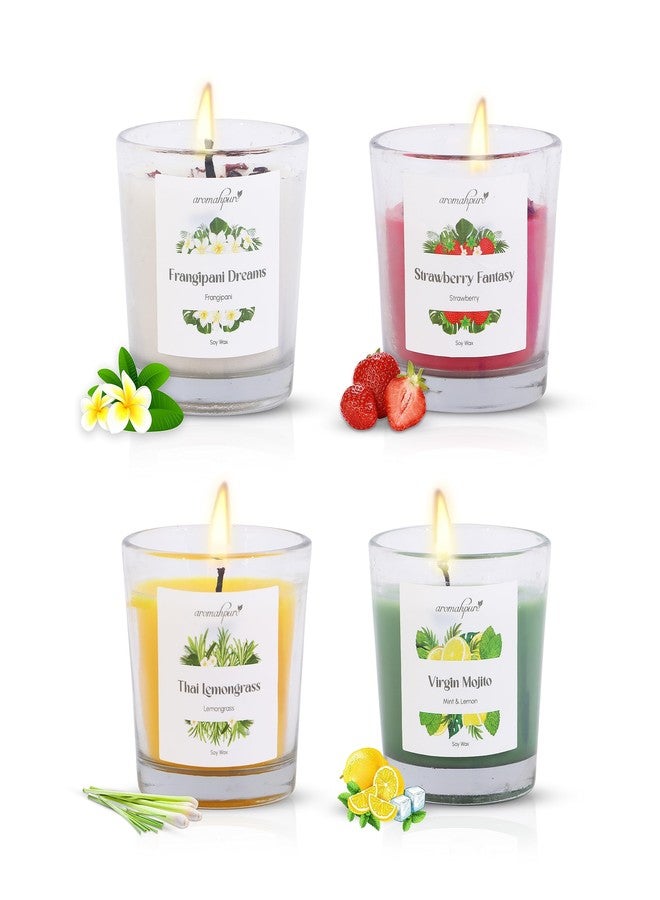 Aromahpure Scented Candle (60 Hours) | Strawberry, Frangipani, Lemongrass, Mint & Lemon Scented Candle | 100% Soy Wax | Pack of 4 | Long Lasting Aroma Candles| Scented Candles for Home D�cor - Image 1