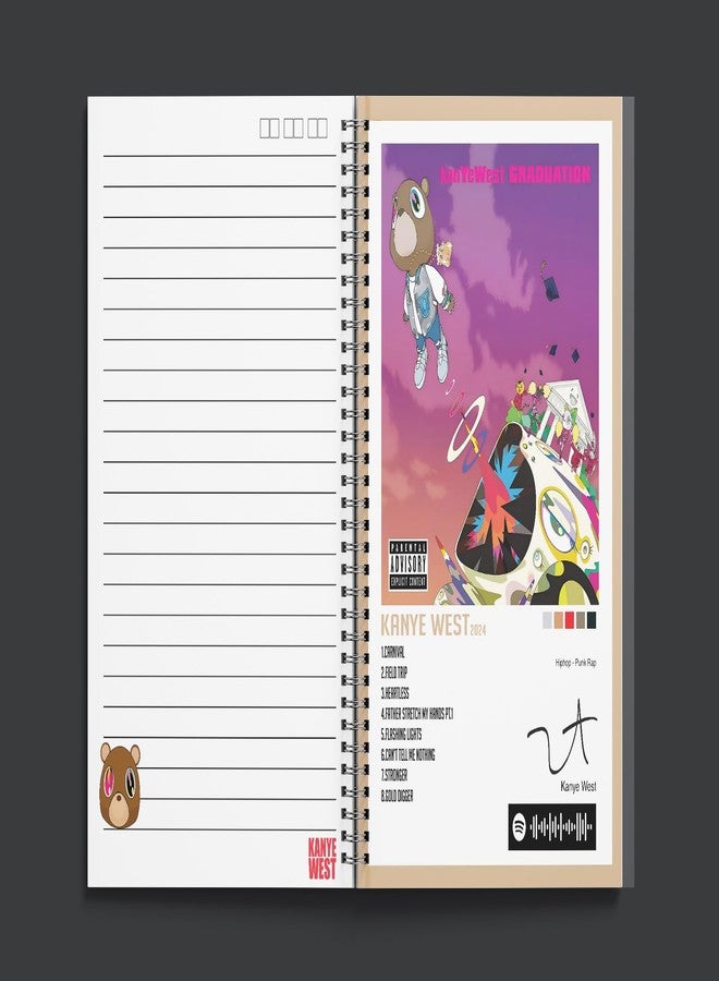 zenithink Kanye West Artist Wiro Journal Notebook | 80 gsm Paper With 350GSM Hard Cover | Single Ruled | Pages - 160 | A5 Size | Wiro Binding | Versatile for School, Home & Office | - Image 4