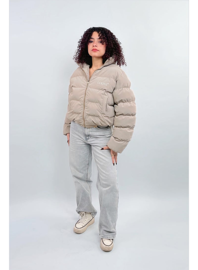 LUKINS High-Quality Cropped Puffer Jacket in cafe Waterproof for Women’s - Image 2