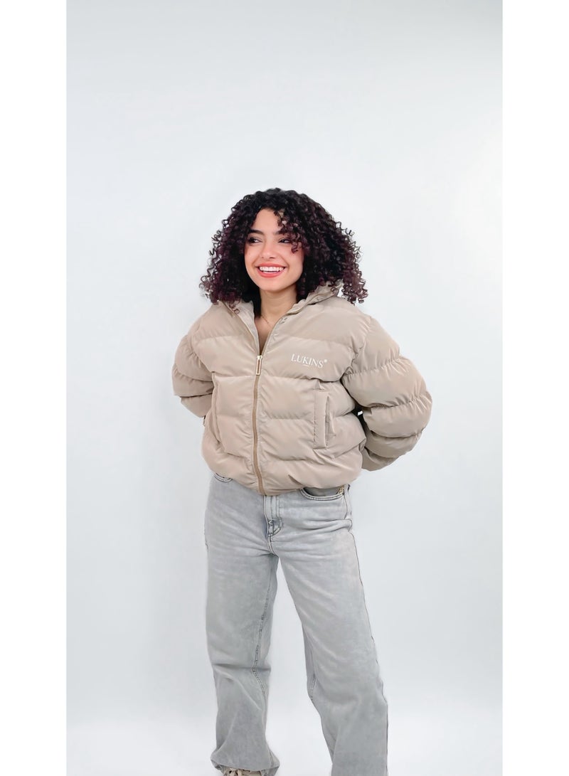 LUKINS High-Quality Cropped Puffer Jacket in cafe Waterproof for Women’s - Image 3