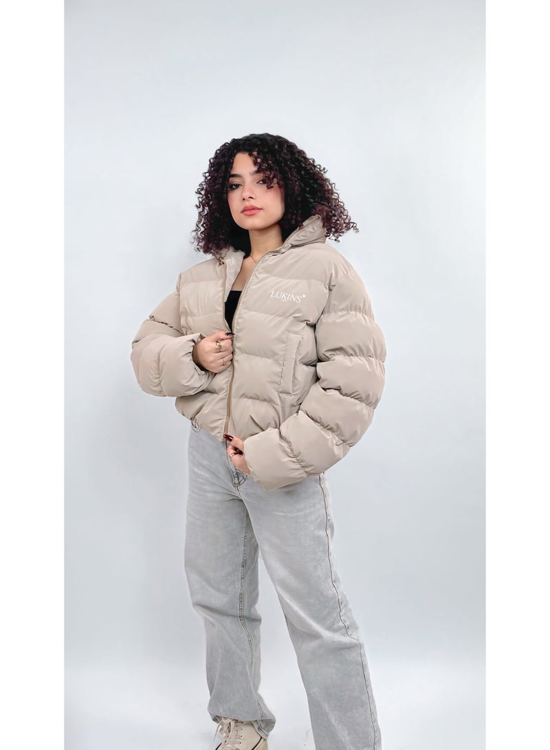 LUKINS High-Quality Cropped Puffer Jacket in cafe Waterproof for Women’s - Image 1