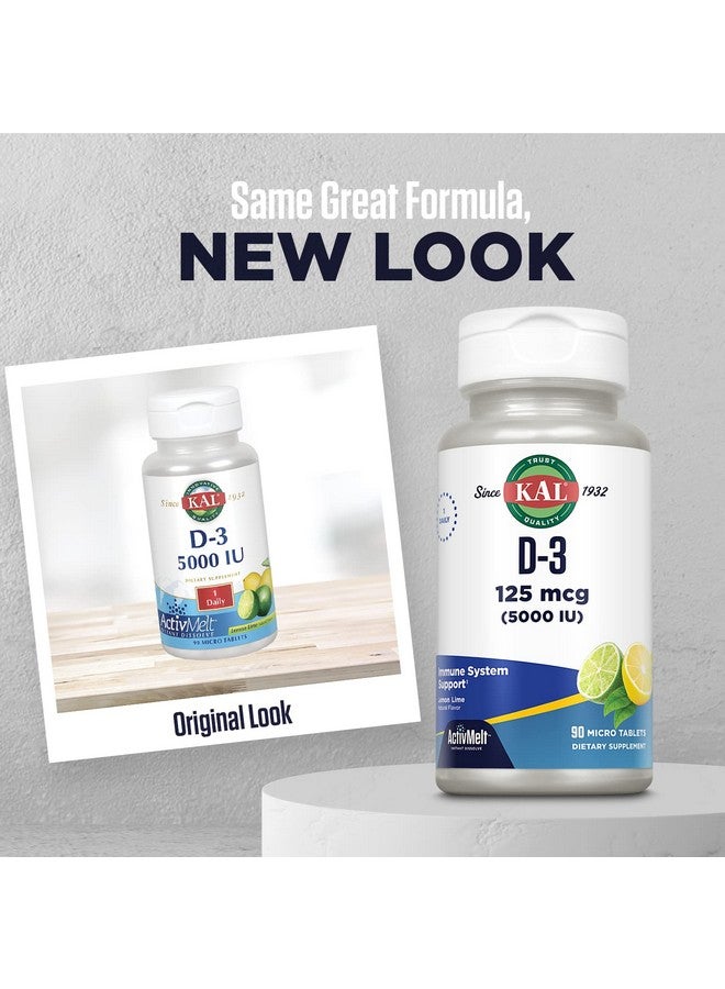 KAL Vitamin D3 5000 Iu Activmelt Instant Dissolve Natural Lemon Lime Flavor Healthy Immune Function & Bone Support 90 Servings 90 Micro Tablets - Image 3