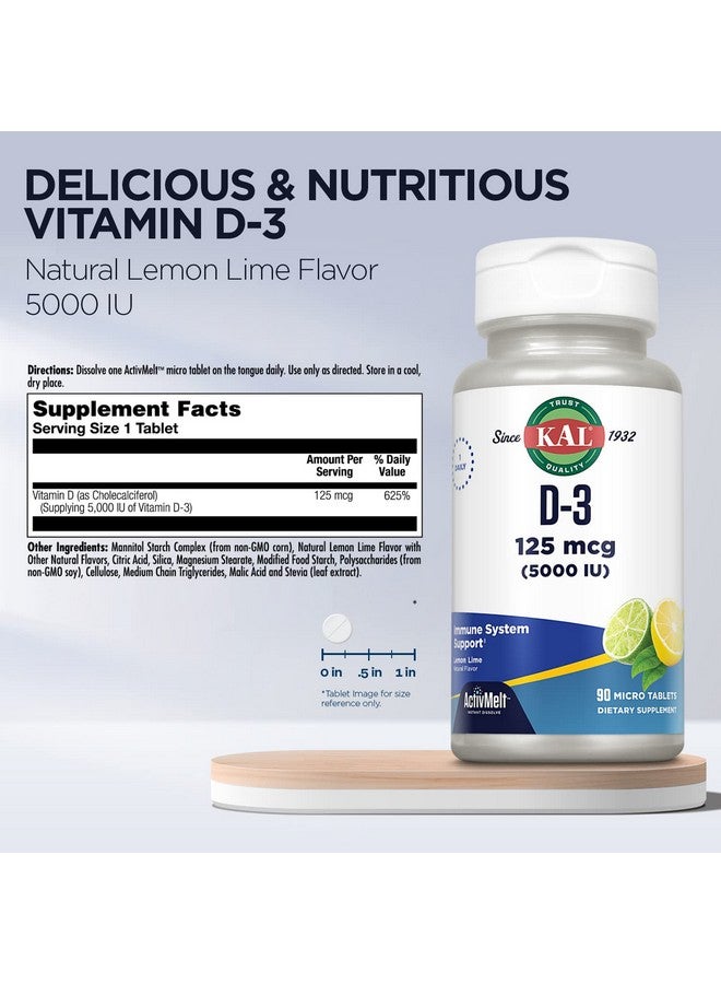 KAL Vitamin D3 5000 Iu Activmelt Instant Dissolve Natural Lemon Lime Flavor Healthy Immune Function & Bone Support 90 Servings 90 Micro Tablets - Image 4