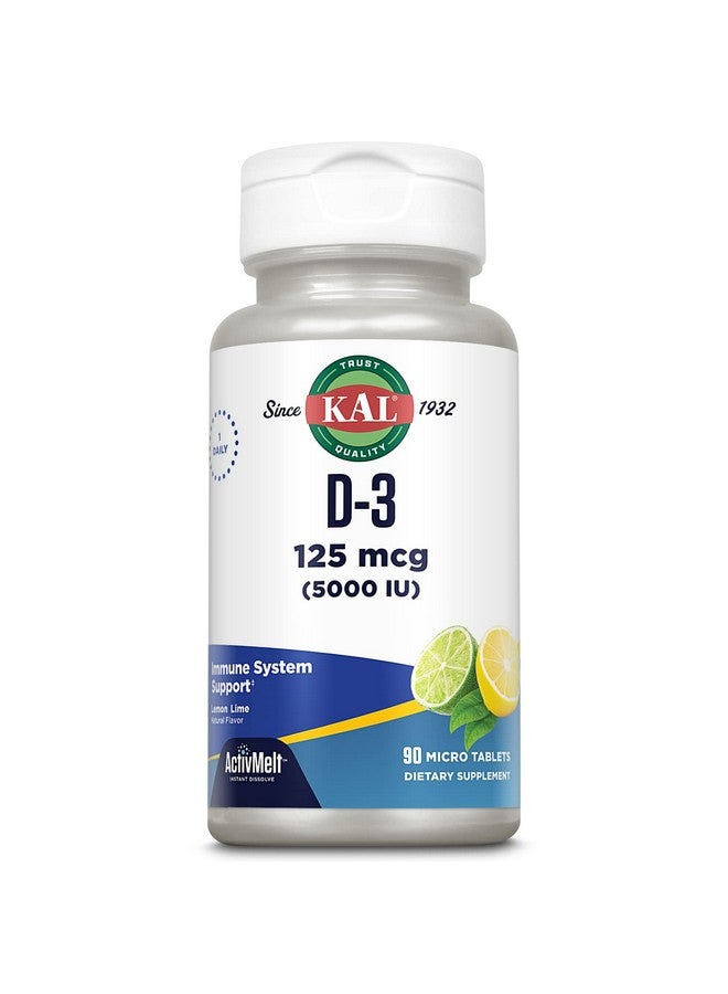 KAL Vitamin D3 5000 Iu Activmelt Instant Dissolve Natural Lemon Lime Flavor Healthy Immune Function & Bone Support 90 Servings 90 Micro Tablets - Image 2