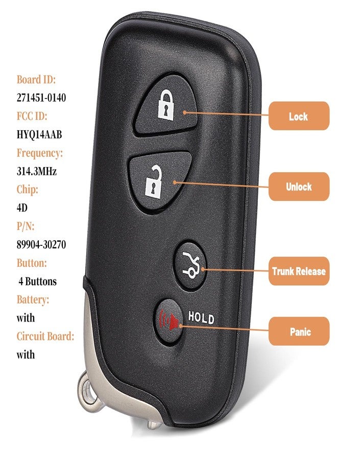 Keyecu Replacement Smart Remote Car Key Fob for Lexus 2005-2011 HYQ14AAB 271451-0140 89904-30270 314.3MHz 4Buttons - Image 2