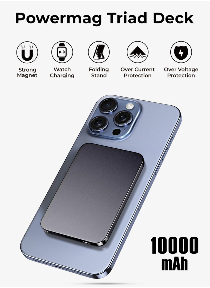 glassology - 10000mAh 20W Magnetic Wireless Power Bank, Portable Wireless Charger with Stand Fast Charging USB-C, MagSafe Compatible for iPhone 16/16 Plus/16 Pro/16 Pro Max, iPhone 15/14/13, Compact and Slim Design for Power on the Go - Image 1
