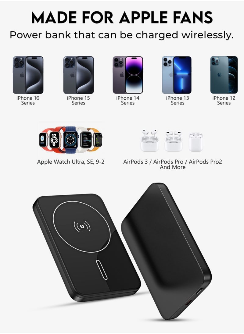 glassology - 10000mAh 20W Magnetic Wireless Power Bank, Portable Wireless Charger with Stand Fast Charging USB-C, MagSafe Compatible for iPhone 16/16 Plus/16 Pro/16 Pro Max, iPhone 15/14/13, Compact and Slim Design for Power on the Go - Image 1