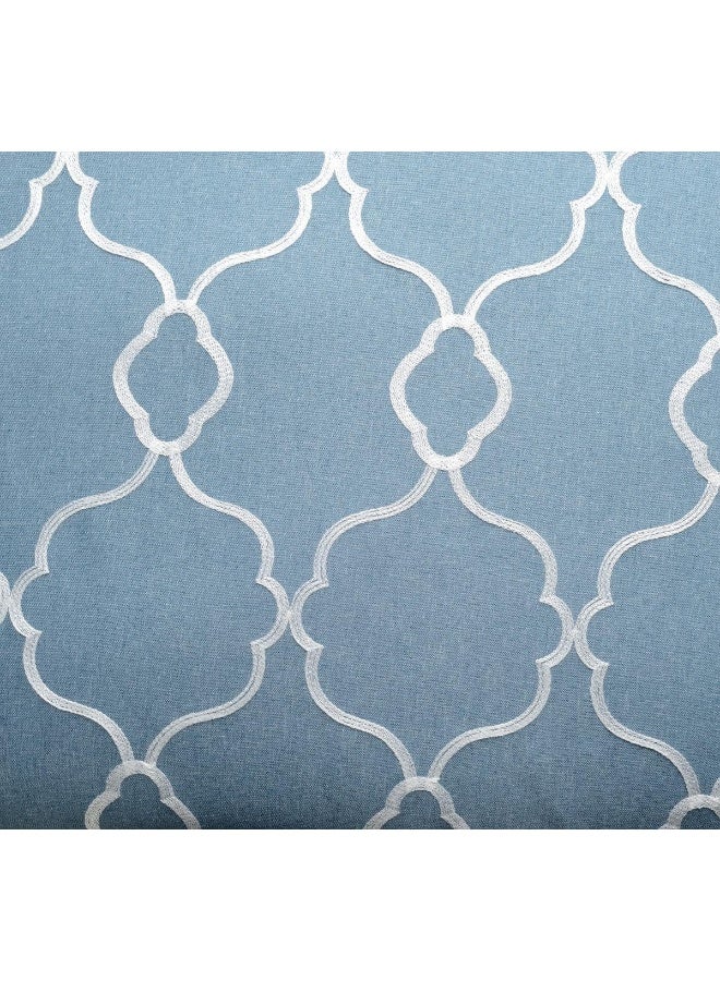MIUCO Moroccan Embroidery Semi Sheer Curtains Faux Linen Grommet Curtains for Bedroom 52 x 63 Inch 2 Panels Dusty Blue - Image 4