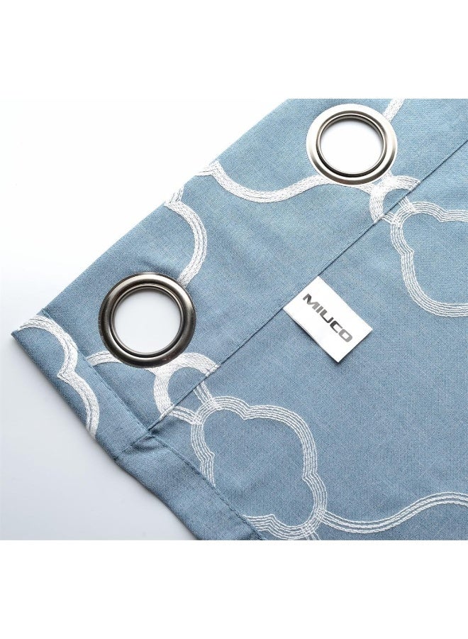 MIUCO Moroccan Embroidery Semi Sheer Curtains Faux Linen Grommet Curtains for Bedroom 52 x 63 Inch 2 Panels Dusty Blue - Image 2