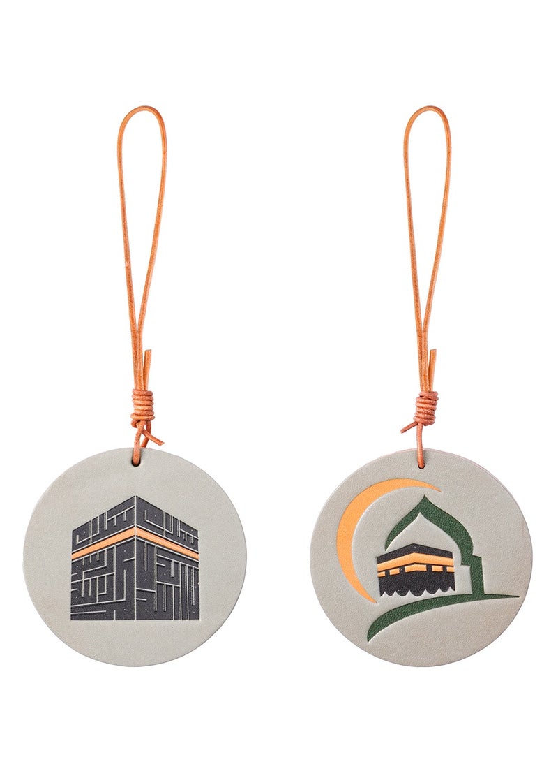 Genuine Leather Car Hanging Ornament – Kaaba & Mosque Design, Islamic Decor for Car Rearview Mirror, Handmade with 100% Pure Cowhide, Religious Gift for Muslim - Image 1