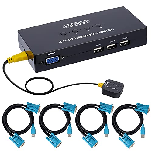 DGODRT VGA KVM Switch 4 Port, USB VGA KVM Switcher for 4 Computers Share 1 Monitor 3 USB Devices Keyboard Mouse Scanner Printer, Including 4 KVM Cables & Desktop Control - Image 1