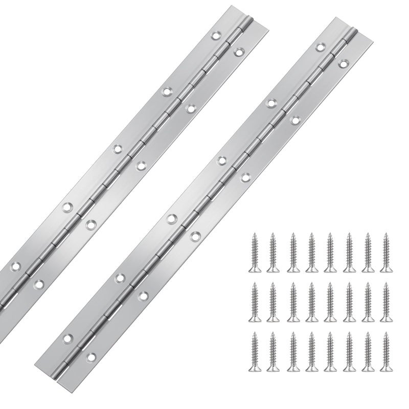 2 Pcs 12 Inch Stainless Steel Piano Hinges With 24 Screws Heavy Duty For Cabinets Marine Boats And Diy Storage Boxes - Image 1