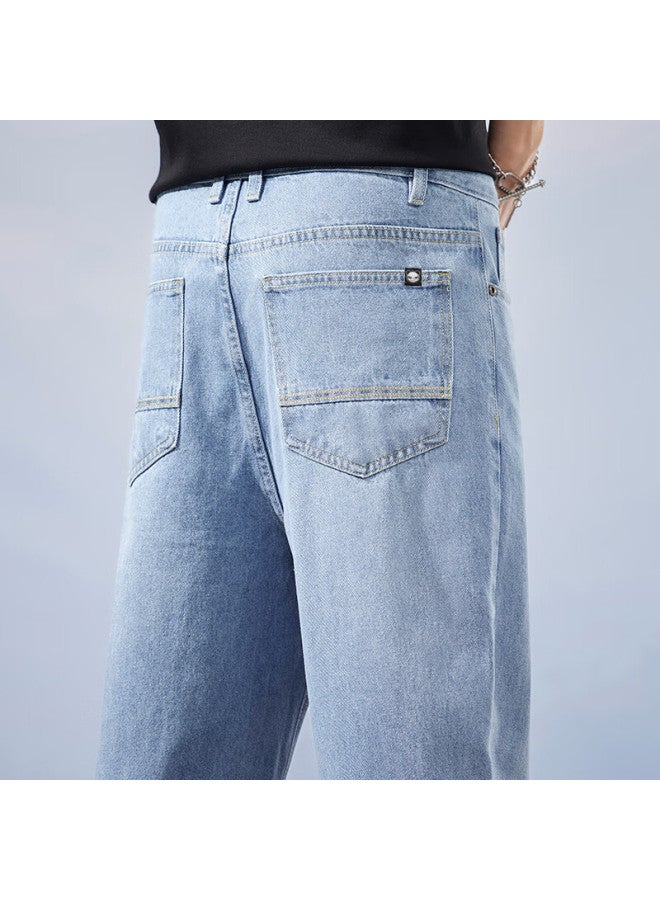 Hipanda o Panda Jeans For Men, Autumn Straight-leg Loose-fit Tapered High Street Casual Trousers, Light Blue, Size 40 - Image 2