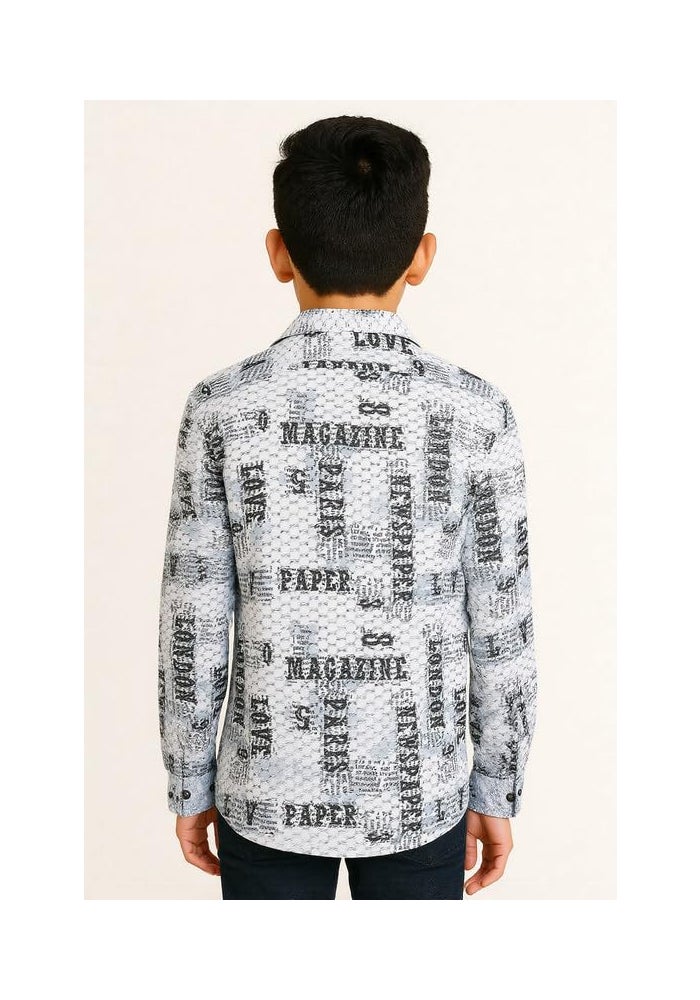 CHARCHIT Boys Cotton Blend Full Sleeves Typographic Printed Casual Shirt & T-Shirt - Image 2