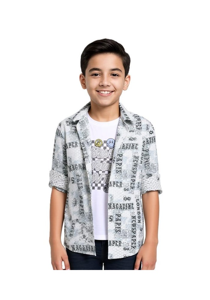 CHARCHIT Boys Cotton Blend Full Sleeves Typographic Printed Casual Shirt & T-Shirt - Image 1