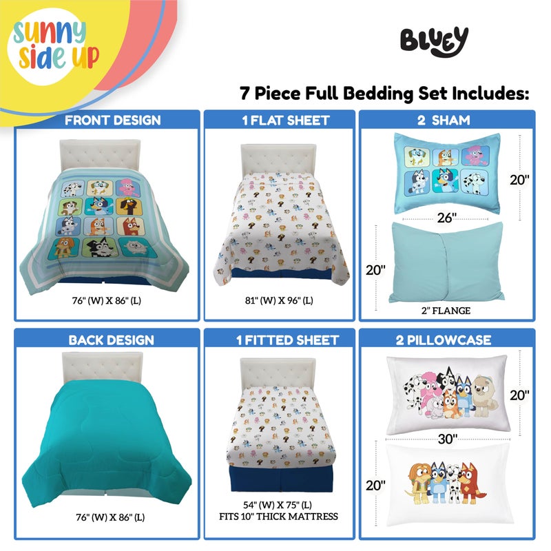 Sunny Side Up Bluey & Friends Full Comforter Set - 7 Piece Kids Bedding Includes Comforter, Sheets & Pillow Cover - Super Soft Microfiber Bed Set - Image 3
