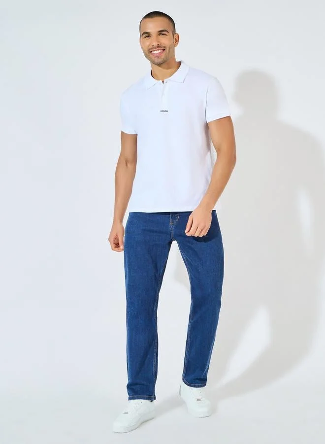 ستايلي تيشيرت قطن جيرسيه بياقة بولو وطبعة بحجم صغير