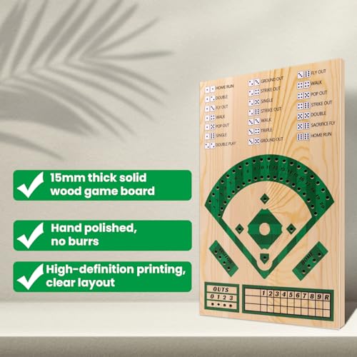 WodGod Baseball Board GameBaseball Dice Board GameSolid Wood 15mm Thick12 Pieces and DiceMarkersManual IncludedPortablePerfect for Home PartyFamily NightRoad Trip - Image 5