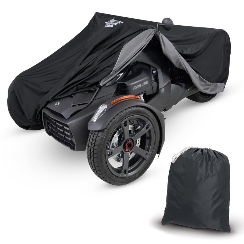 UltraGard CanAm Ryker Full Motorcycle Cover with Heat Shield Expandable Pouch WaterResistant Windshield Protection Bungee Tie Downs Reflective BlackCharcoal