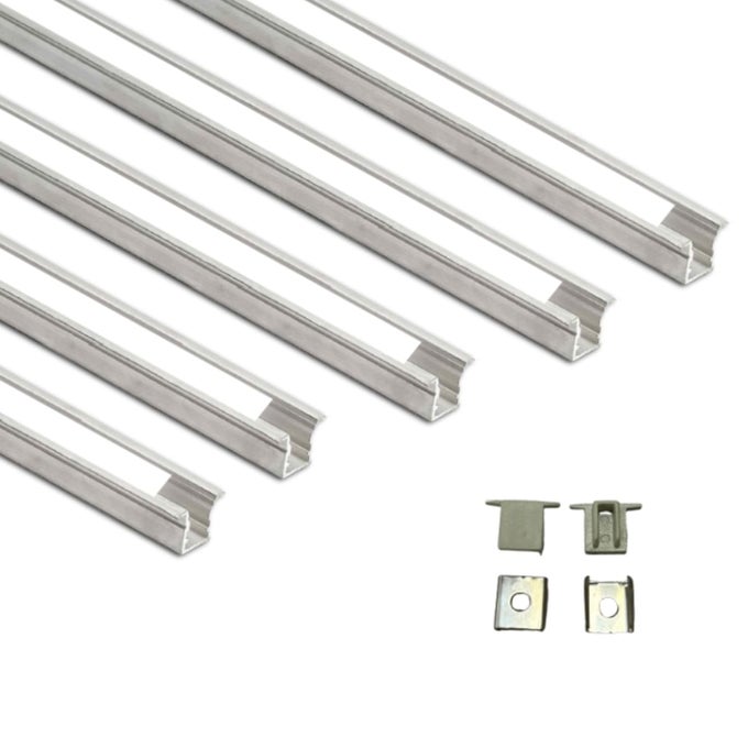 LIGHTING 10X12MM LED STRIP LIGHT 1METER ALUMINIUM RECTANGULAR CONCILED PROFILE LIGHT CHANNELS WITH DIFFUSED COVER END CAPS AND MOUNTING CLIPS WITHOUT LED STRAIGHT LINEAR PACK OF 5